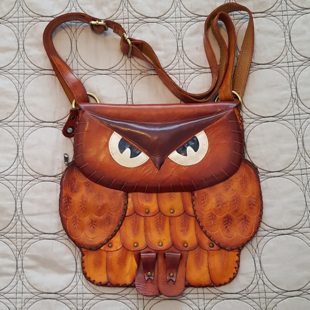 Leather owl purse